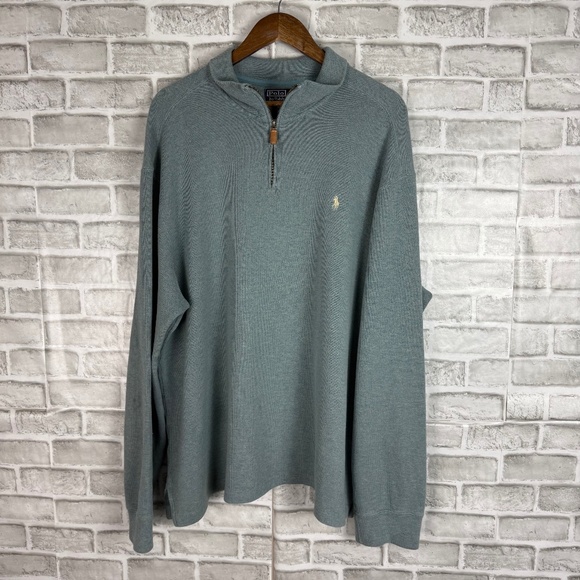 Polo Ralph Lauren Other - Polo Ralph Lauren Dusty Aqua Blue Leather Pull Quarter Zip Pullover Sweater 2XL